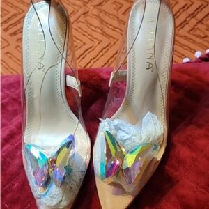 Liliana Transparent Heels with Iridescent Butterfly